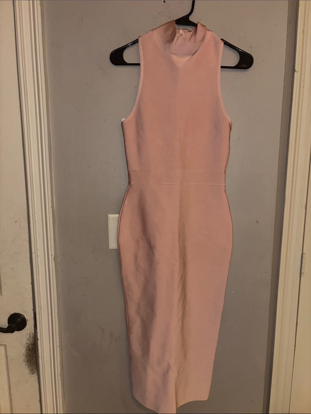House of CB Blush Pink Sleeveless Mock Neck Midi Dress